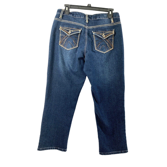 Salt Works Crop Jeans Womens 4 Mid Rise Embroidered Dark Wash Denim Flap Pockets - Picture 2 of 11